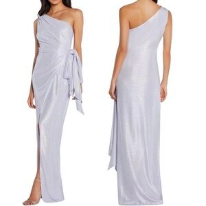 AIDEN MATTOX  Size 12 One Shoulder Metallic Side Tie Evening Dress